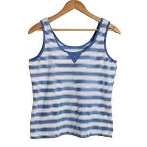 VINTAGE 70S blue white striped tank top single stitch SZ M